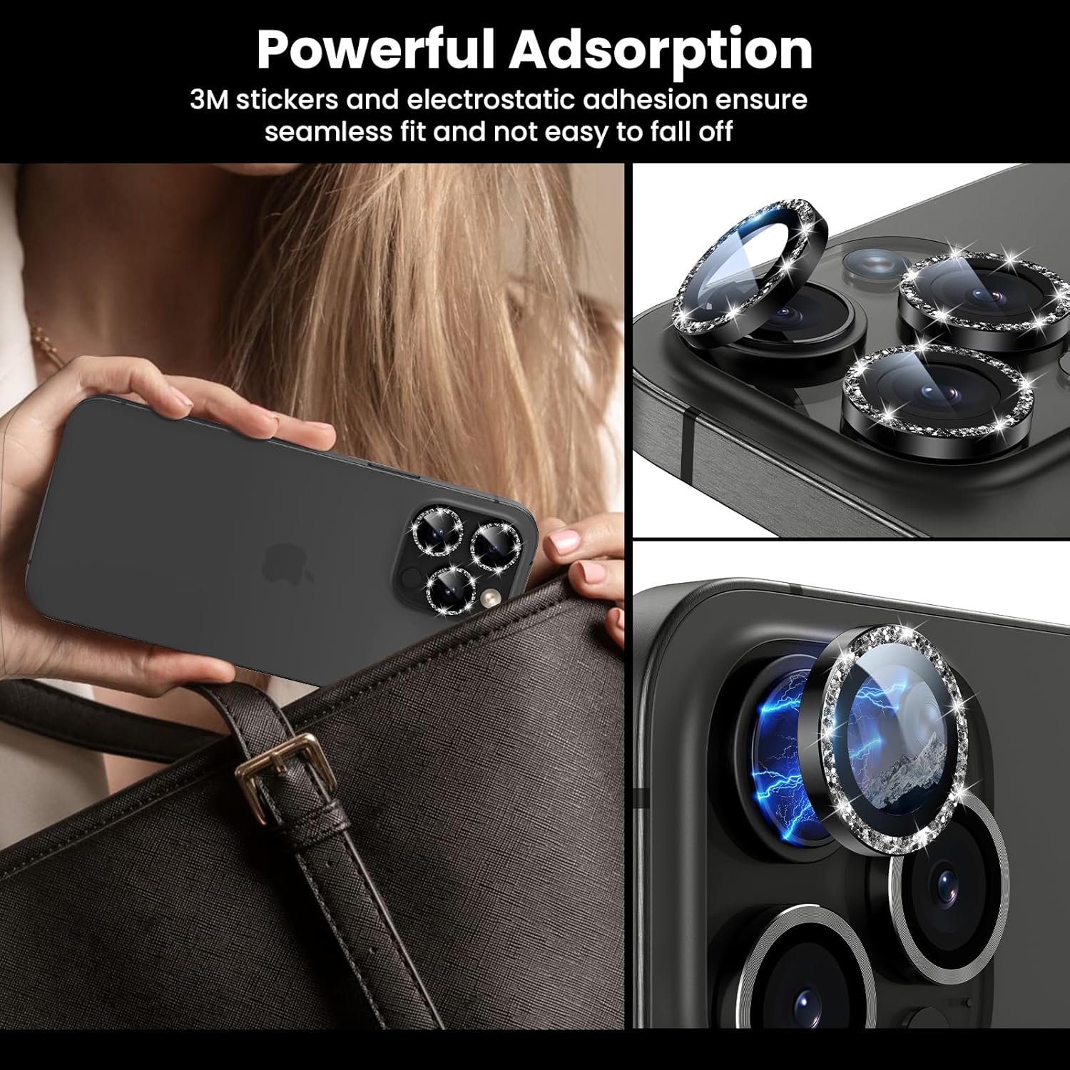 Tensea Protector de lente de cámara para iPhone 15 ProiPhone 15 Pro Max, protector de pantalla de vidrio templado 9H, anillo individual de metal