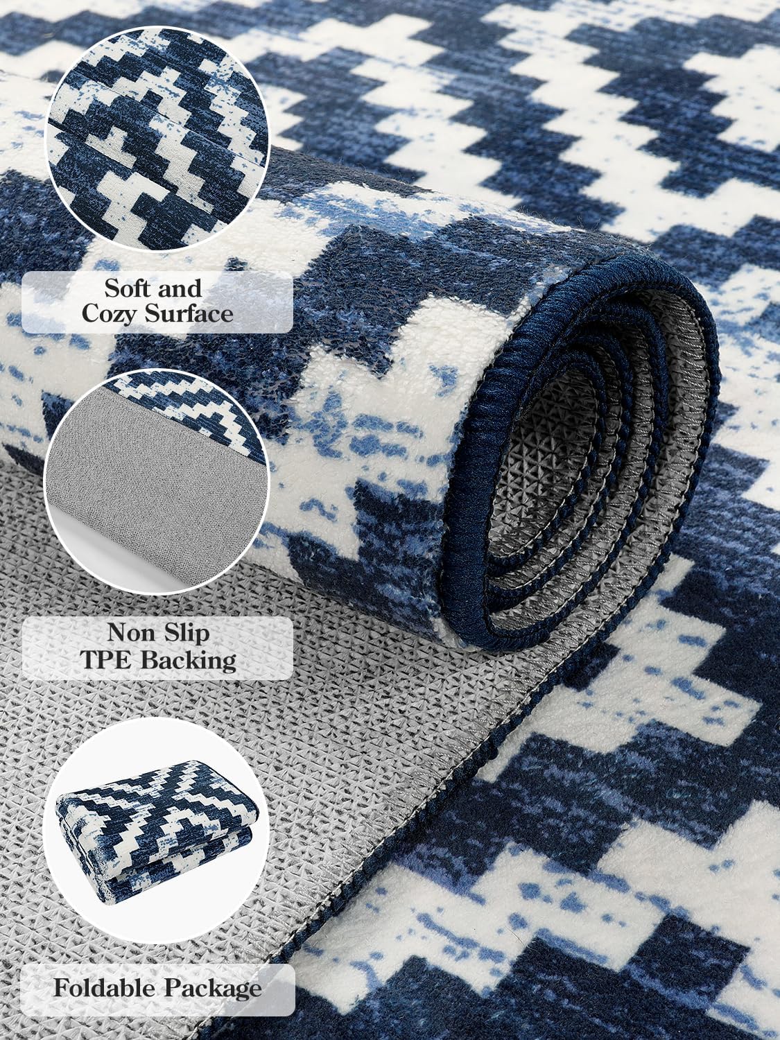 Lahome Alfombra lavable de 3 x 5 pies, diseño de enrejado geométrico marroquí, suave, antideslizante, no se desprende, alfombra de entrada impresa