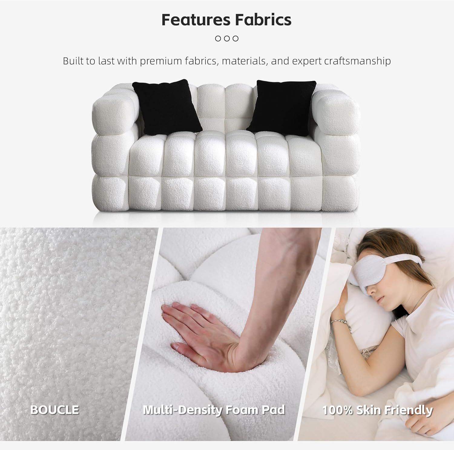 Sofá moderno de burbujas, sofá de nube con 2 almohadas, cómodo sofá biplaza de tela Bouclé, muebles decorativos para espacios pequeños, sala de