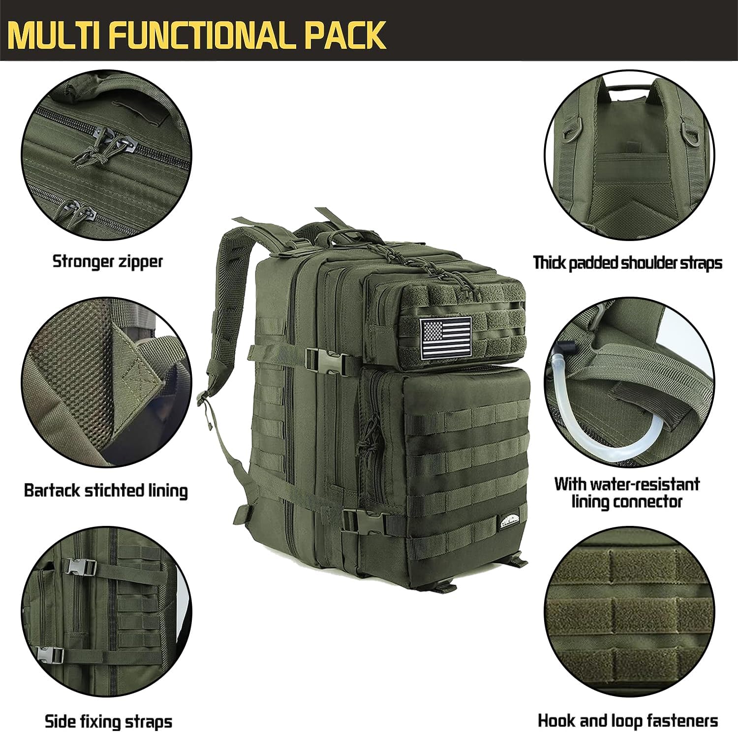 Mochila táctica Bolsa de cierre militar, Verde04, Senderismo táctico Camping