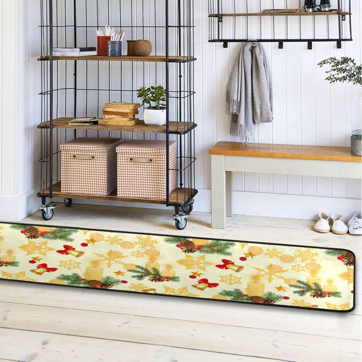 Alfombra absorbente con parte trasera de goma, tapete antideslizante de copos de nieve dorados de Navidad, tapete de baño para cocina, baño,