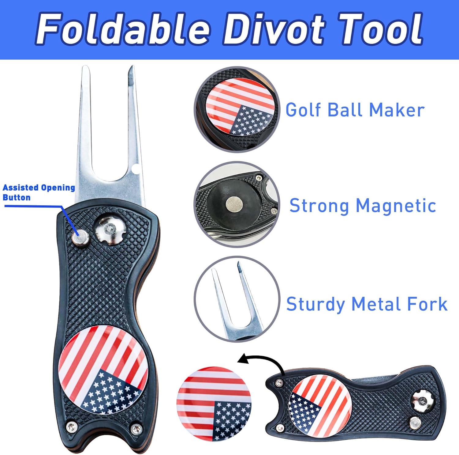 Golf Club Brush and Amercian Flag Golf Towels, Golf Groove Cleaner Cleaning kit, Golf Accessories Cleaner Tool with Strong Magnet Stick to Golf
