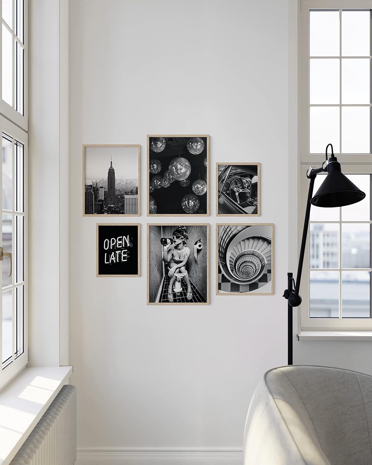 HAUS AND HUES Arte de pared enmarcado en blanco y negro, juego de 6 cuadros en blanco y negro, arte enmarcado de Nueva York, arte de horizonte de la