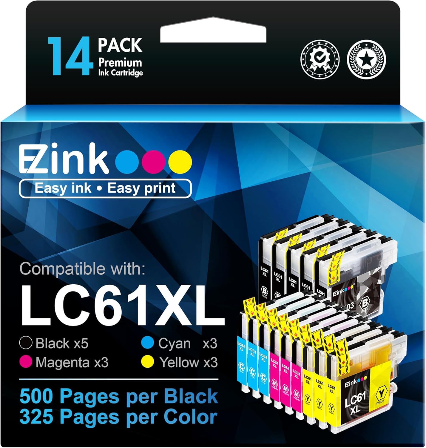 E-Z Ink (TM – Cartuchos de tinta compatibles de repuesto para Brother LC61 LC65 LC-61 LC61BK LC61C LC61M LC61Y para usar con MFC-490CW MFC-495CW