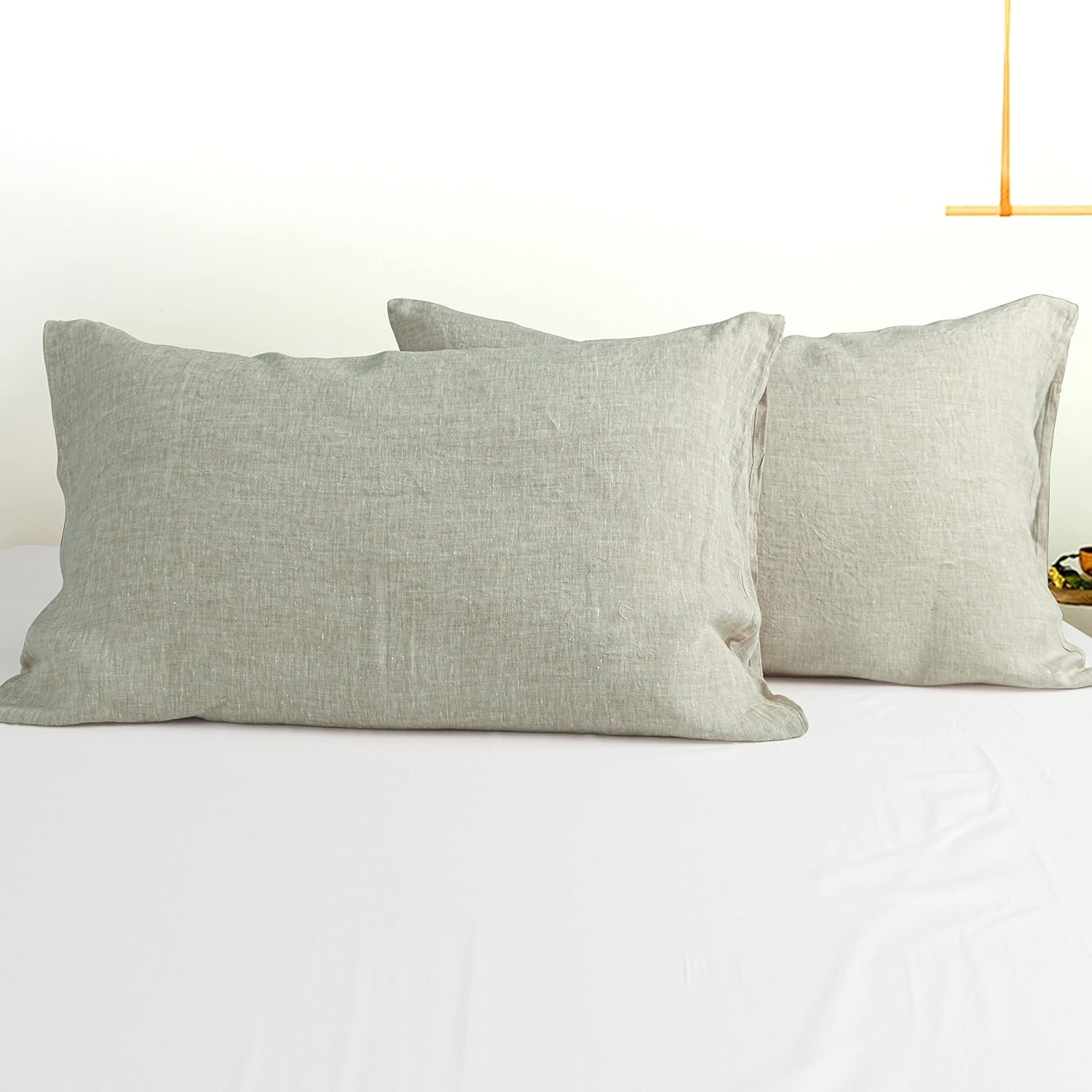 NTBAY Fundas de almohada de lino francés  Paquete de 2 fundas de almohada estándar de 100% lino, fundas de almohada lavadas transpirables y