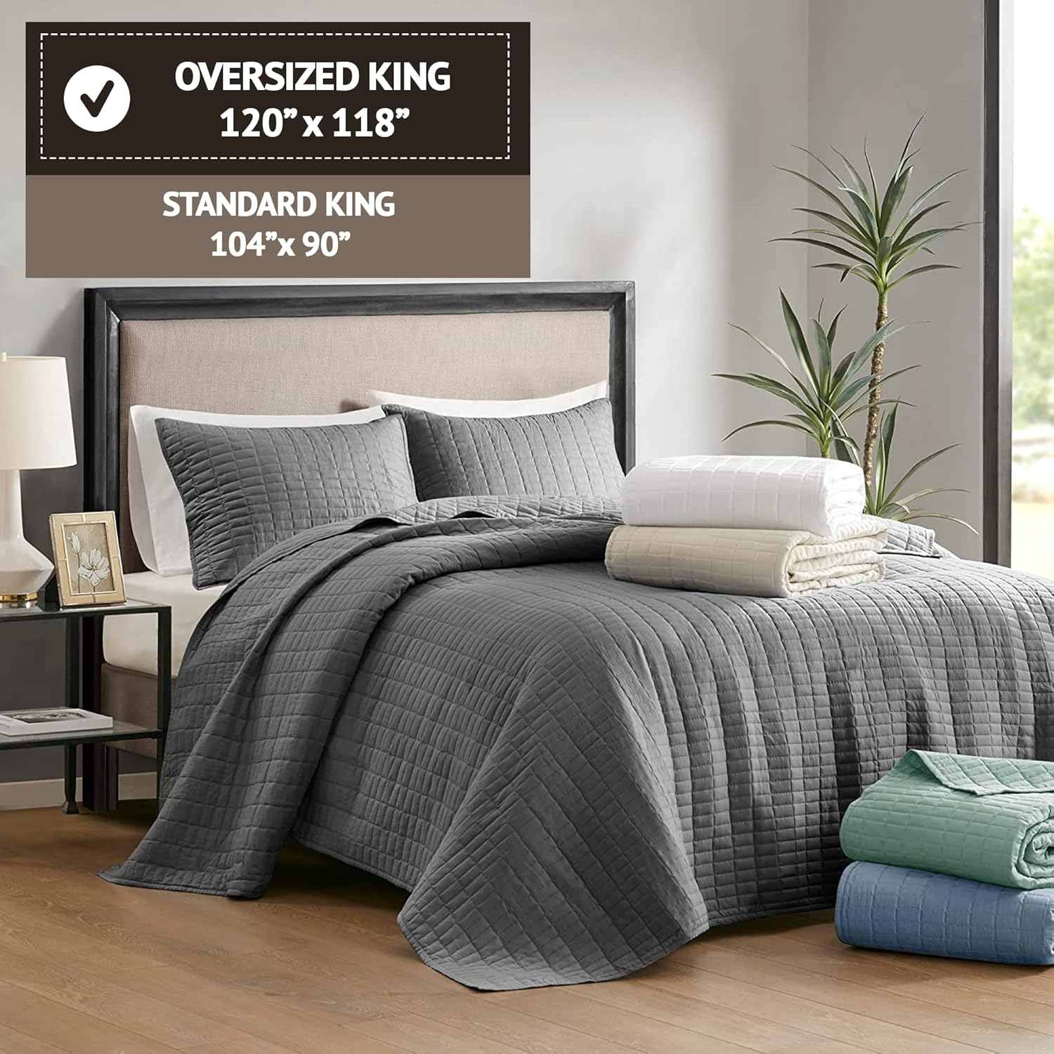 Comfort Spaces – Colcha tamaño King para todas las estaciones, con diseño de costuras doble cara, manta de verano suave a juego con fundas de