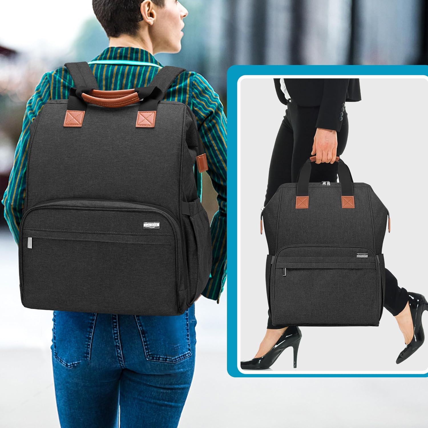 Luxja Bolsa para extractor de leche con bolsa enfriadora para madres trabajadoras, mochila para extractor de leche con funda para laptop de 14