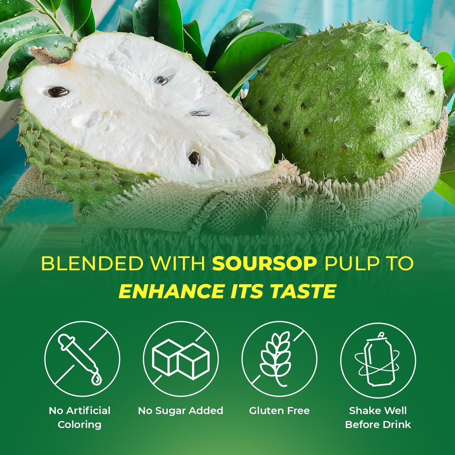 Vinut 100% jugo de guanábana con pulpa (16.57 onzas líquidas, paquete de 12), sin azúcar añadido, bebida de graviola de guanábana guanábana real,