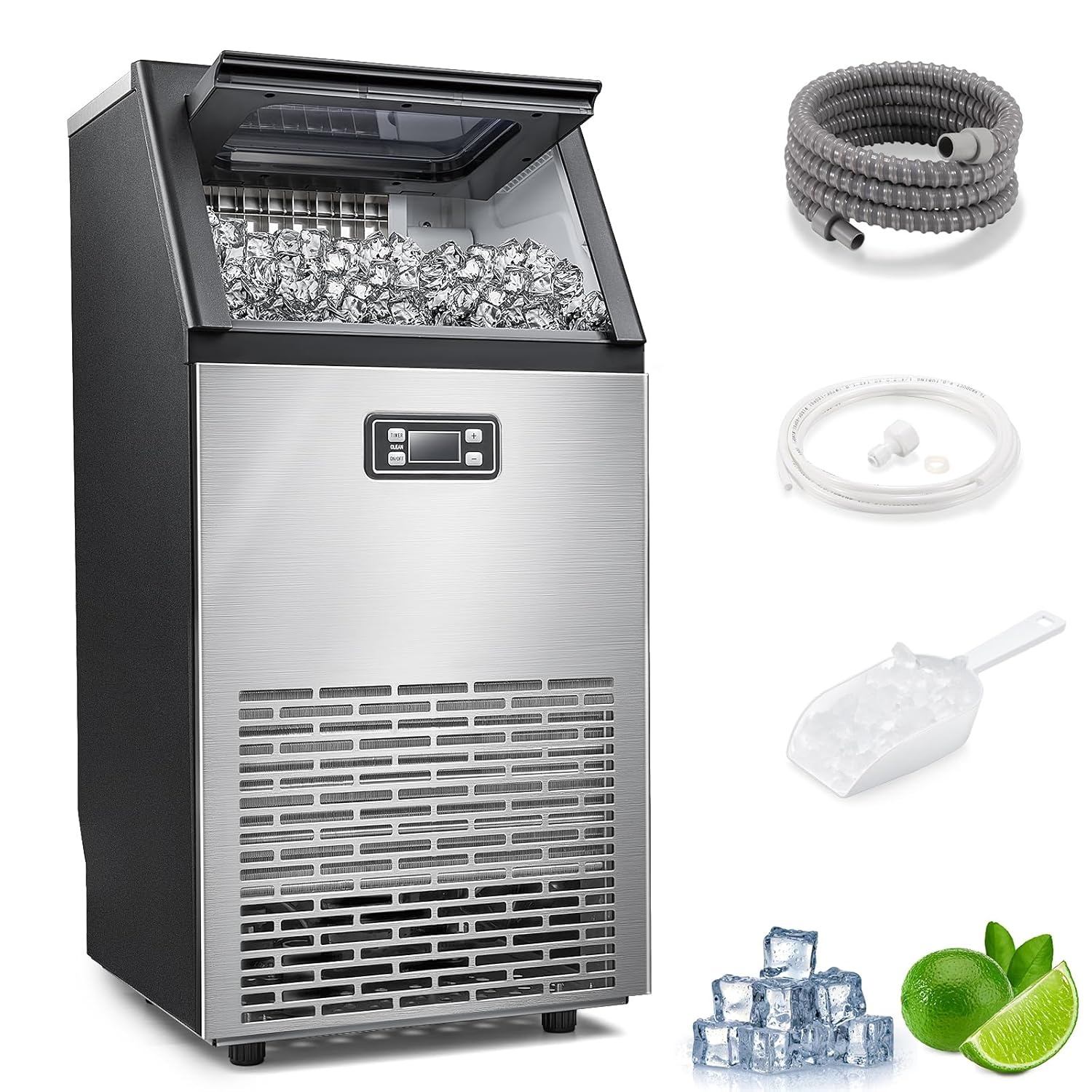 ZAFRO Máquina comercial para hacer hielo, máquina de hielo debajo del mostrador, 100 libras24 horas con cubo de hielo de 33 libras, máquina de hielo