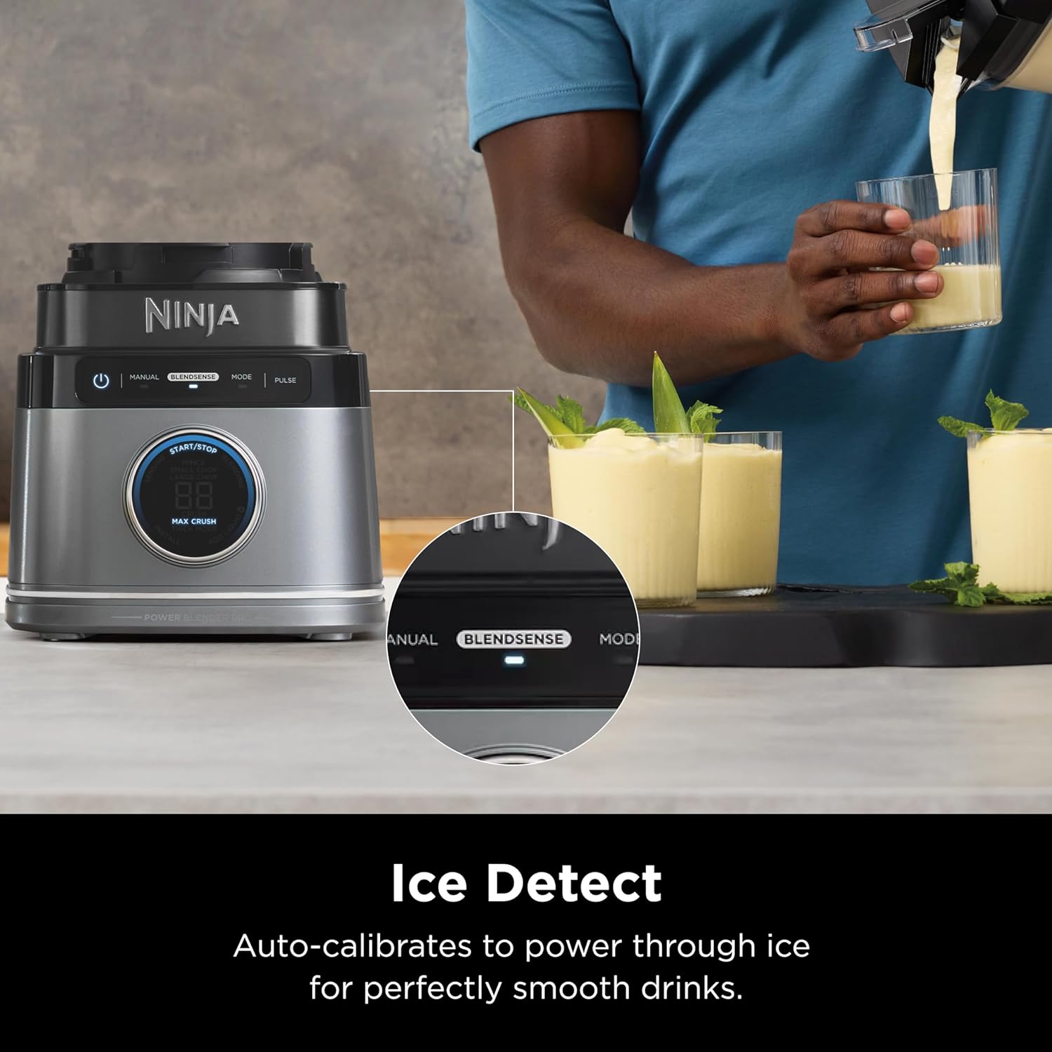 Ninja TB201 Detect Power Blender Pro, tecnología BlendSense, para batidos, batidos y más, 1800 vatios de pico, 72 onzas, jarra, licuadora, negro