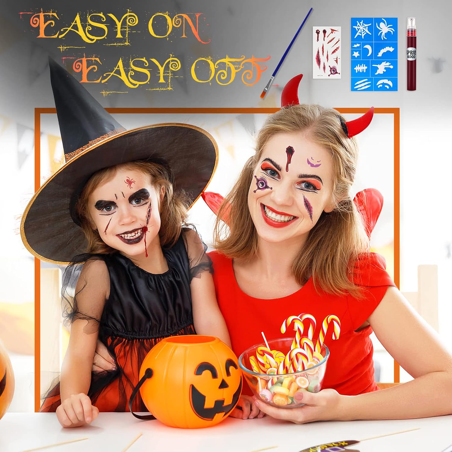 Kit de maquillaje de Halloween, pintura facial de esqueleto blanco y negro, paleta de maquillaje de bruja payaso, maquillaje de zombi vampiro para