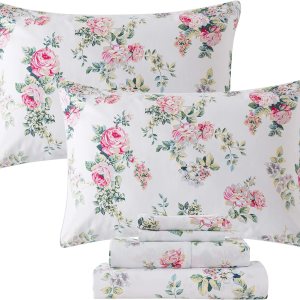FADFAY Sheets Set Cal King Pink Rose Floral Bedding Shabby Peony Flower Bed Sheet Set Vintage Farmhouse Bedding 100% Cotton Breathable Bedding with FADFAY Sheets Set Cal King Pink Rose Floral Bedding Shabby Peony Flower Bed Sheet Set Vintage Farmhouse Bedding 100% Cotton Breathable Bedding with
