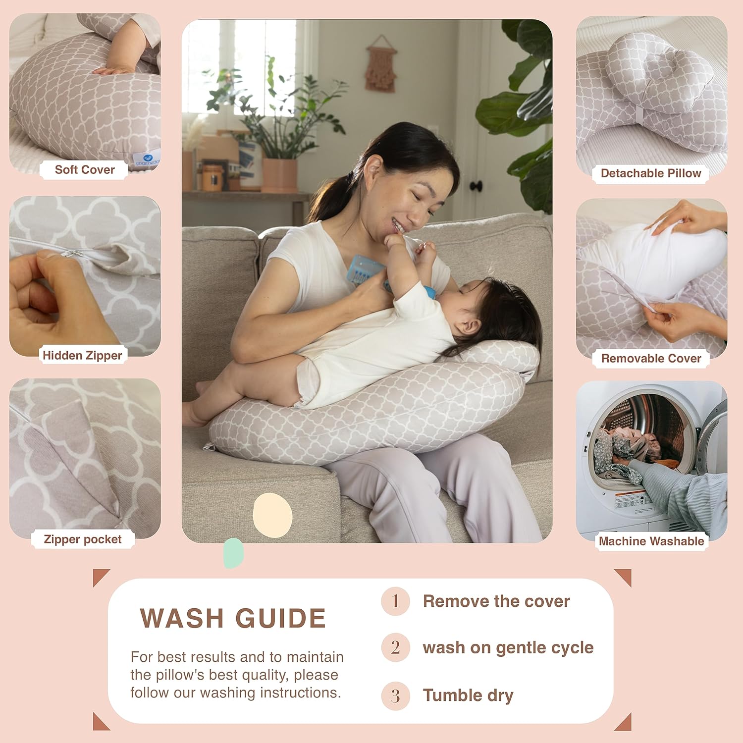 Pharmedoc Almohada de lactancia para lactancia materna – Almohadas de lactancia materna con reposacabezas y correas ajustables para la cintura –