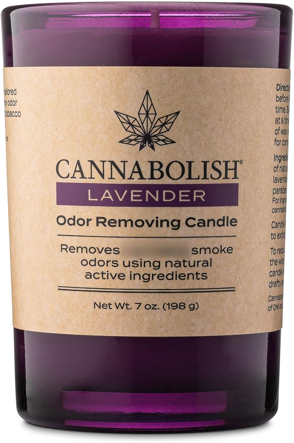 Cannabolish Vela eliminadora de olores de humo de lavanda, 7 onzas, ingredientes naturales