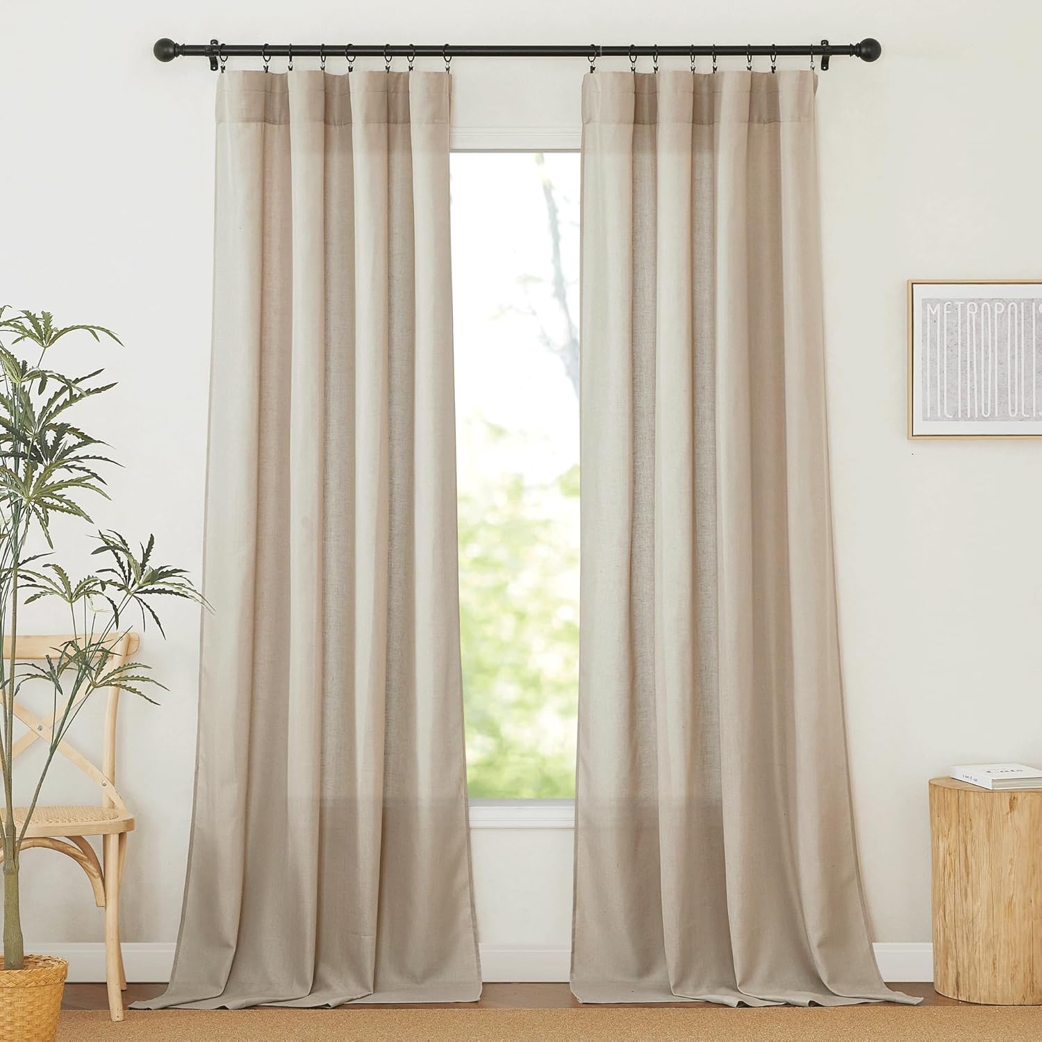 RYB HOME 2 paneles de cortinas bohemias de lino para oscurecer la sala de estar, con bolsillo para cortinero, 84 pulgadas de largo, 2 paneles de