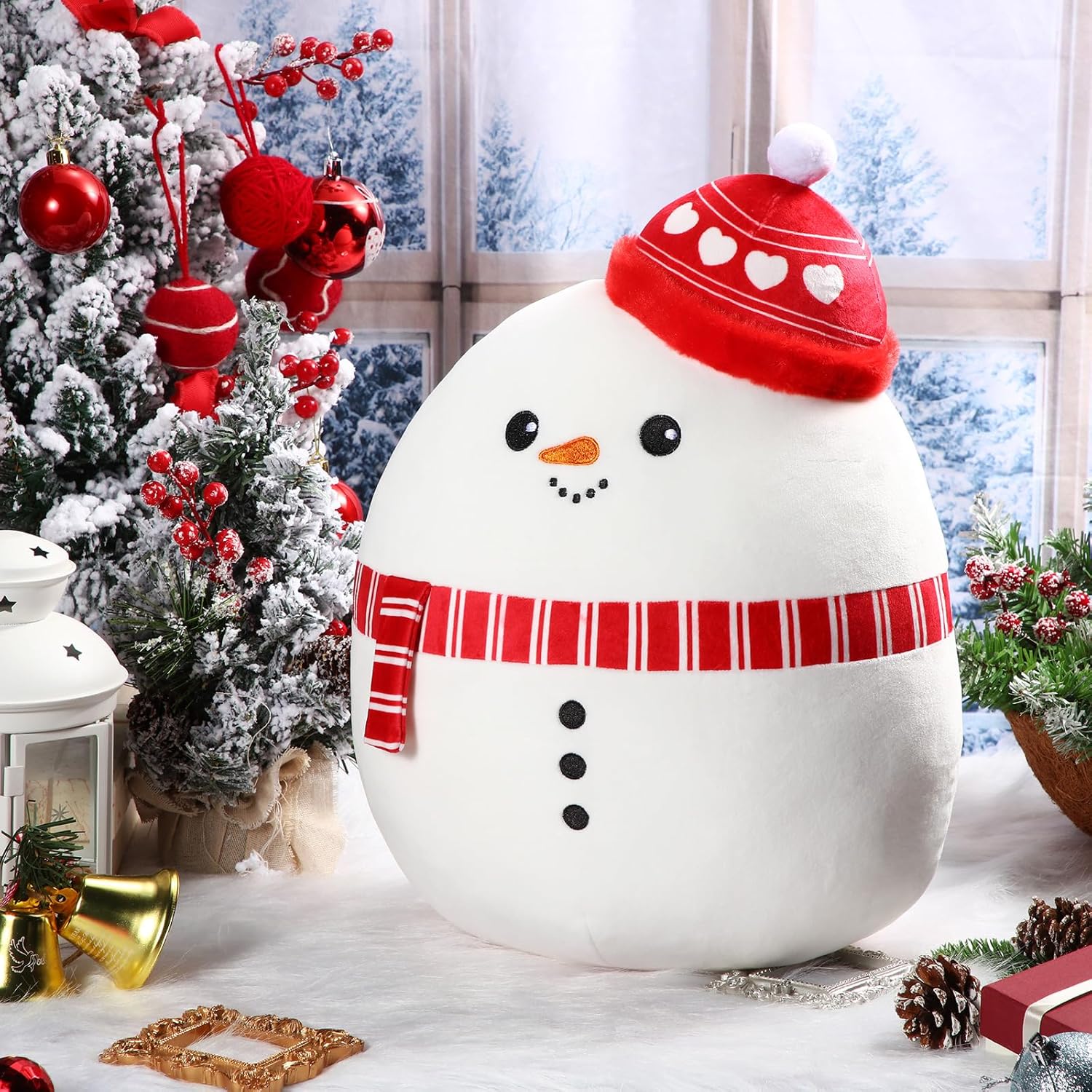 Almohada de felpa de muñeco de nieve de Navidad de 14 pulgadas, almohada de peluche grande de Navidad para el hogar, dormitorio, oficina, sofá,