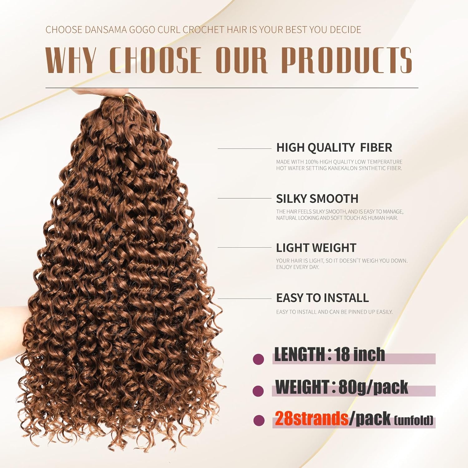 Dansama GoGo – Extensiones de cabello rizado de ganchillo ondulado con ganchillo ondulado profundo, extensiones de cabello sintético trenzado,