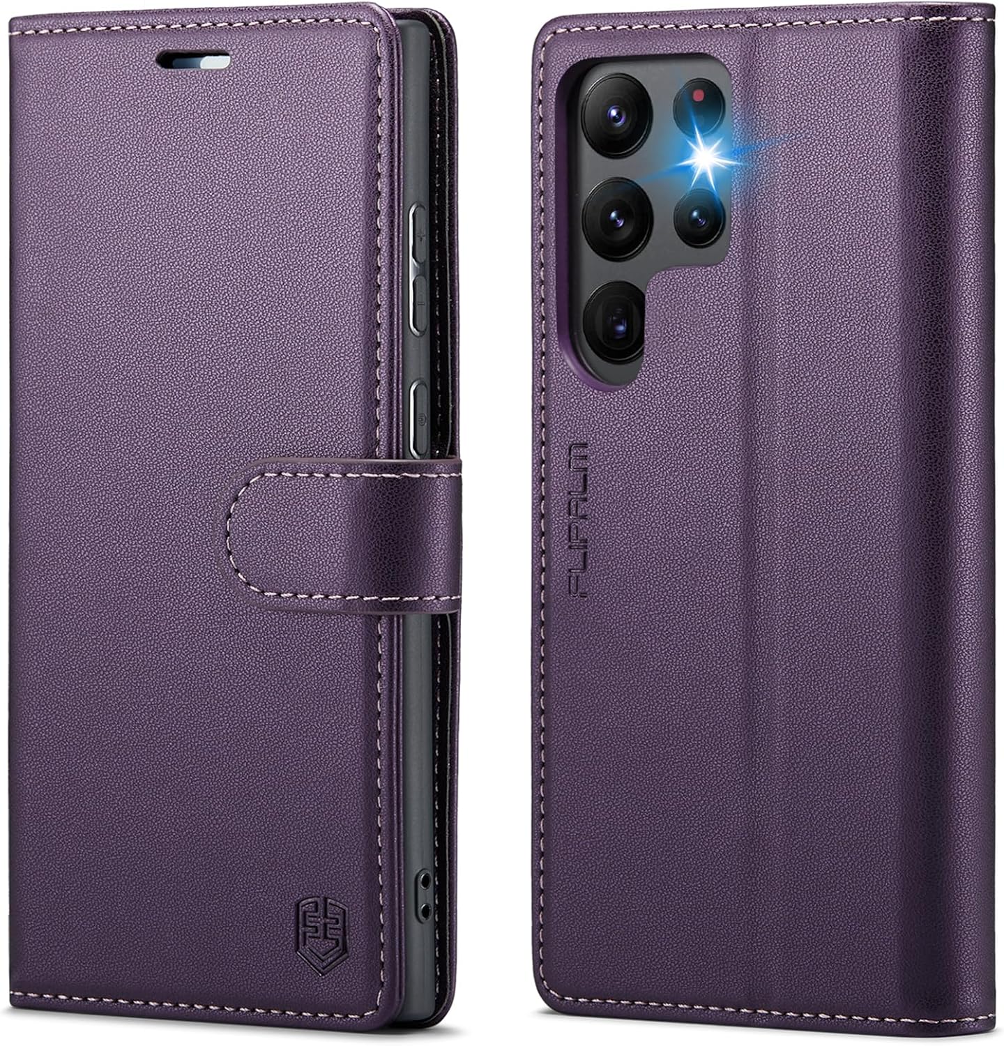 Funda tipo cartera para Samsung Galaxy S22 Ultra con bloqueo RFID, soporte para tarjeta de crédito, de piel sintética, función atril, funda