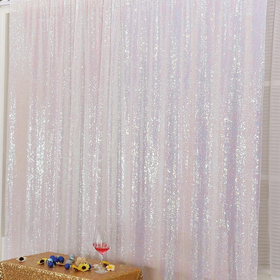 Poise3EHome Telón de fondo de lentejuelas iridiscente blanco, cortina de fondo de lentejuelas de 8 x 10 pies para decoración de fiestas