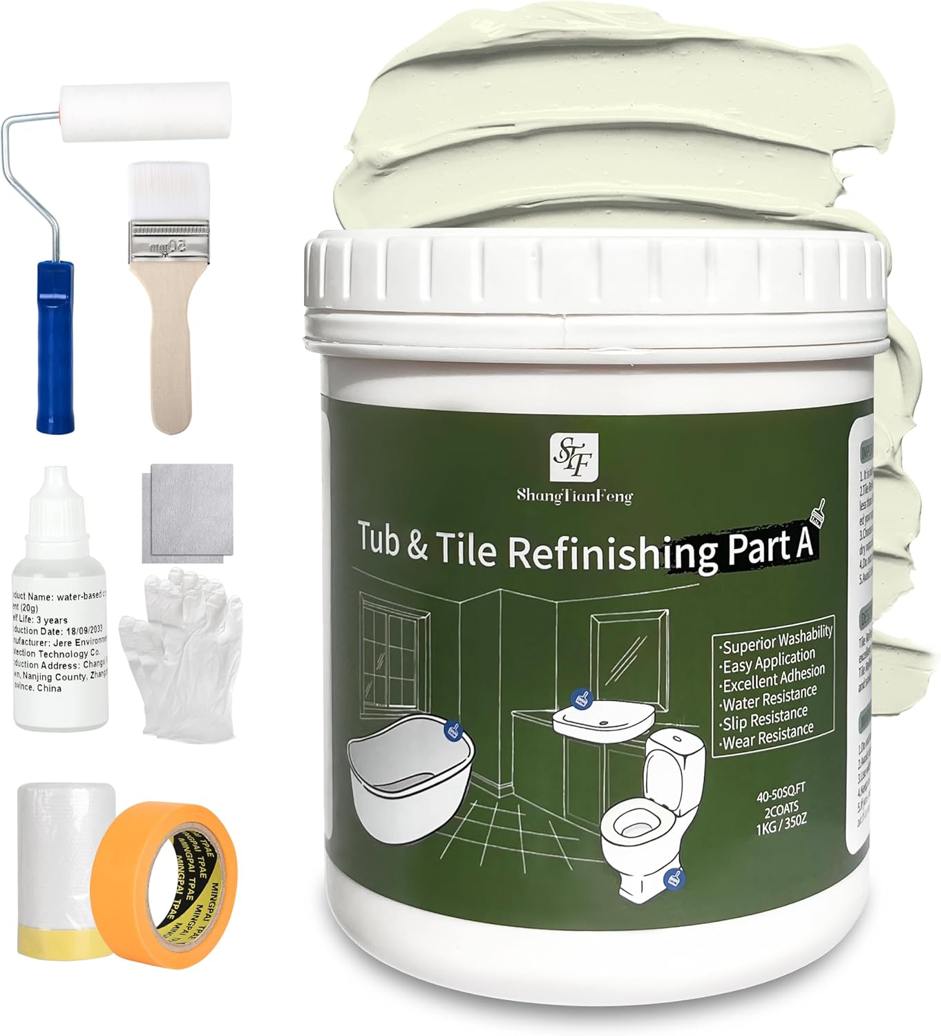 ShangTianFeng Kit de acabado de pintura para azulejos (blanco vainilla35 onzas), fácil de usar, pintura para bañera, lavabo, cocina, encimera, bajo