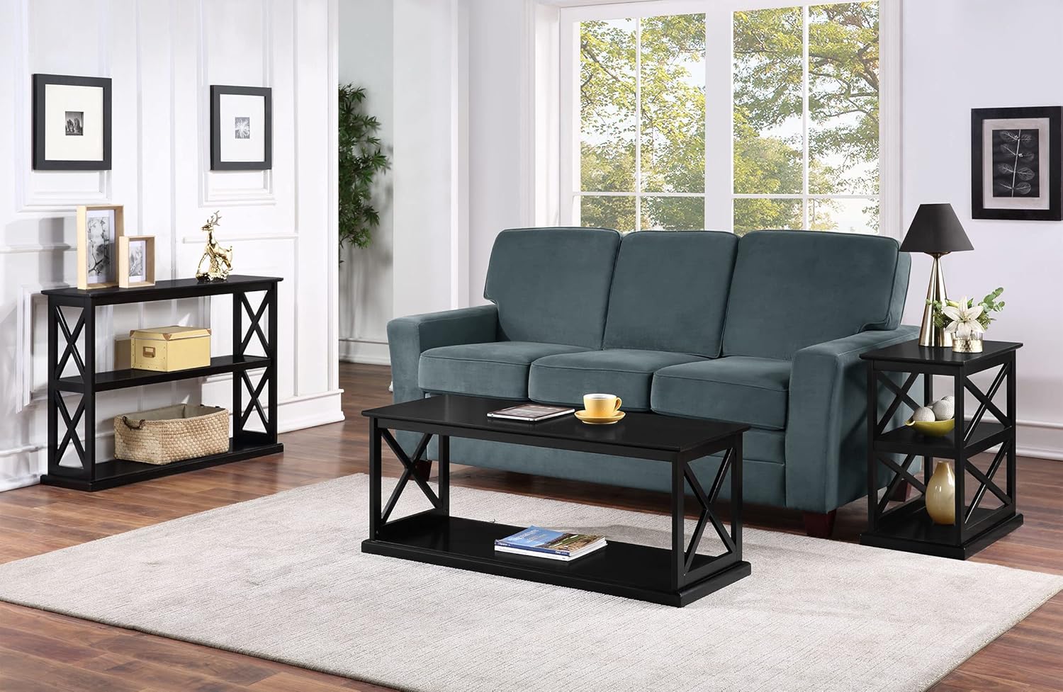 Convenience Concepts Coventry – Mesa auxiliar para silla con estantes, color negro