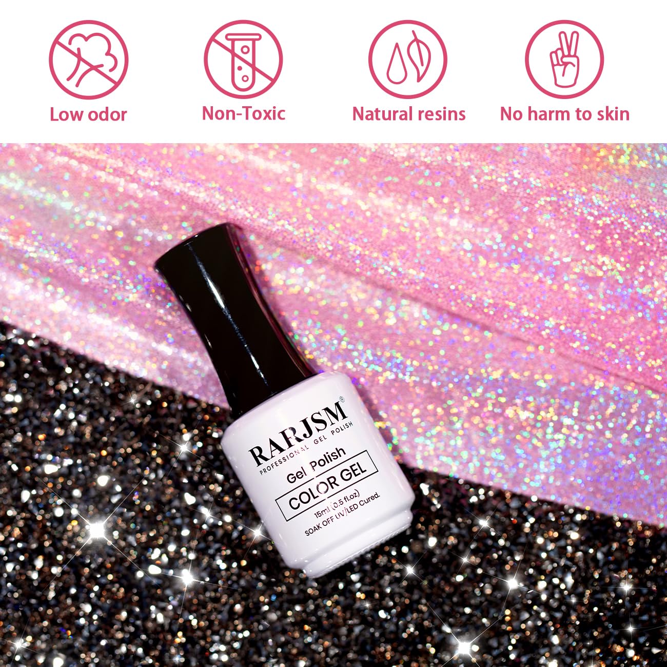 RARJSM Esmalte de uñas de gel con purpurina reflectante nude rosa rosa traslúcido, brillo de diamante, arco iris, plateado, pigmentos brillantes,