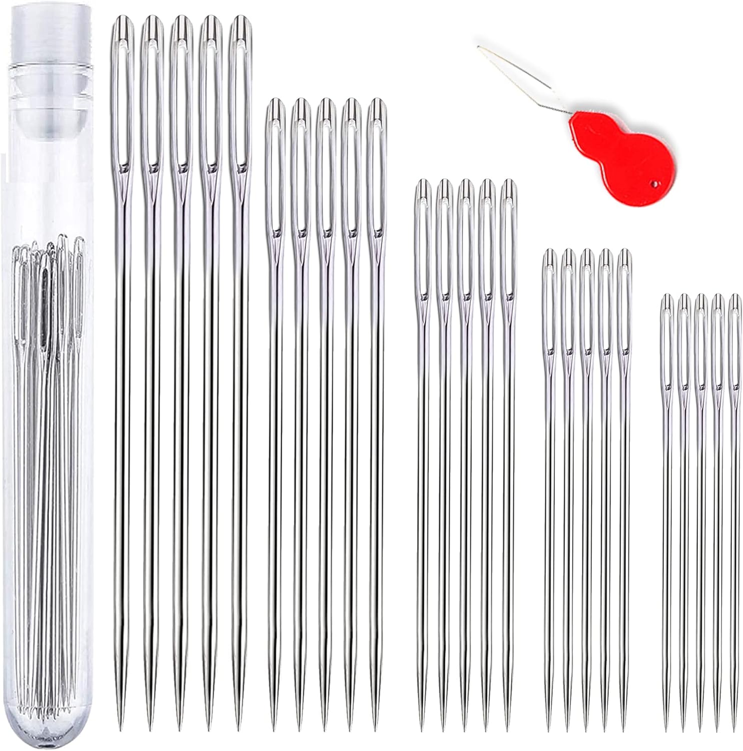 Orrdice 25 agujas de coser de ojos grandes, agujas afiladas de costura, aguja de hilo de bordar de acero inoxidable, agujas de tejer de hilo hechas
