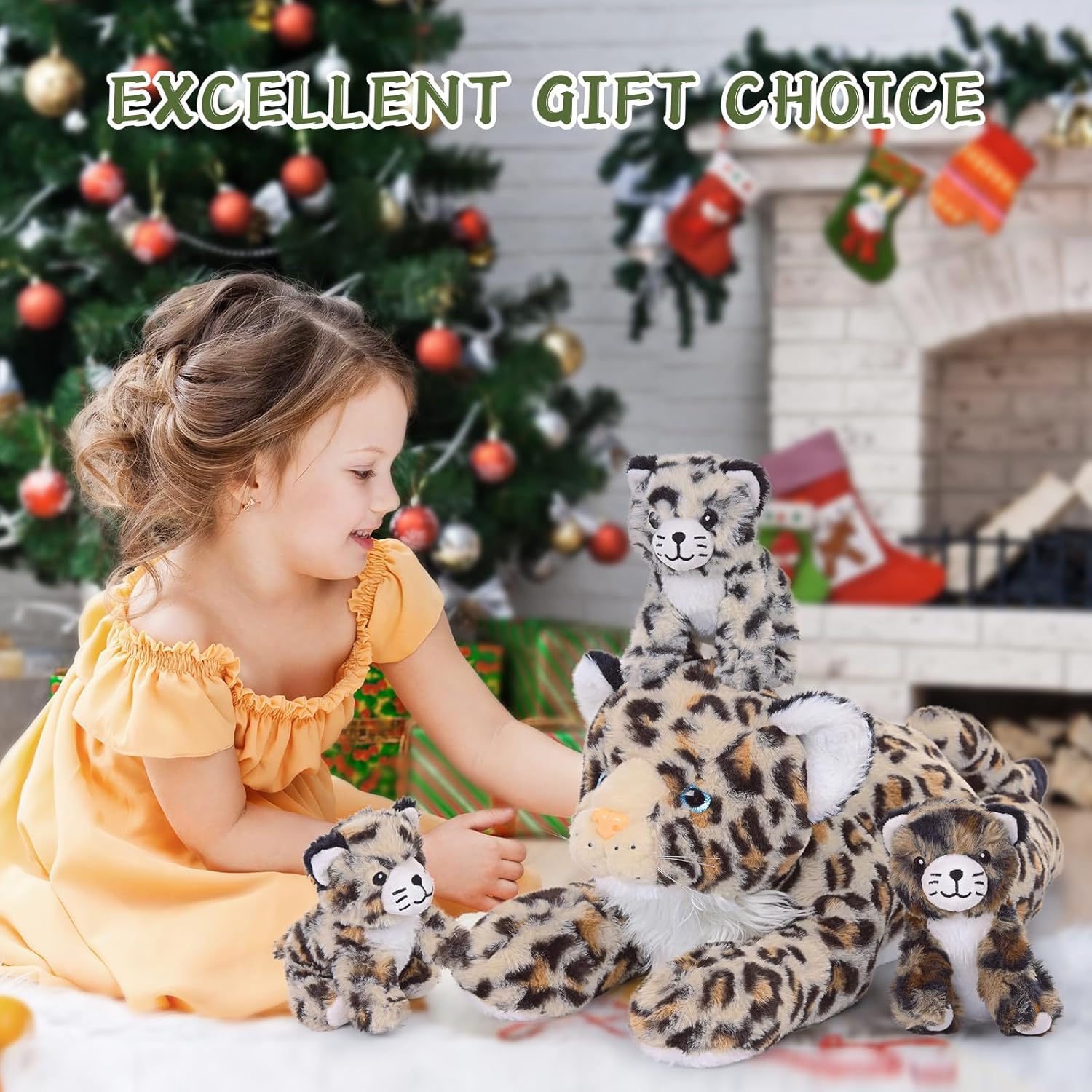 MorisMos Animales de peluche de guepardo para niñas y niños, 4 piezas de peluche de leopardo a granel, juguete realista de guepardo para cumpleaños