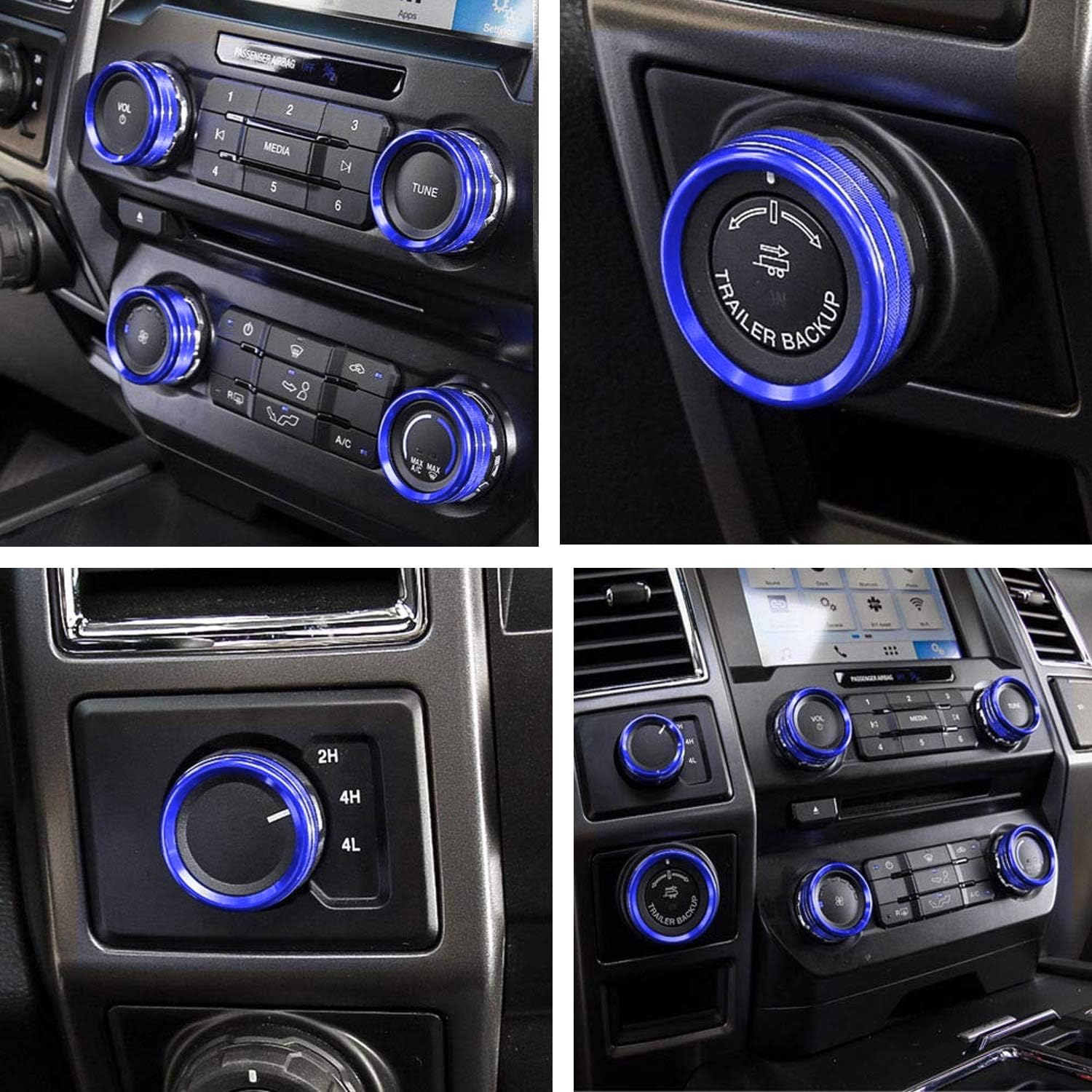 iJDMTOY Juego de 6 cubiertas de anillo giratorio de interruptor de aluminio azul deportivo, volumen estéreoTune Trailer4WD Switch Turner Ring Covers