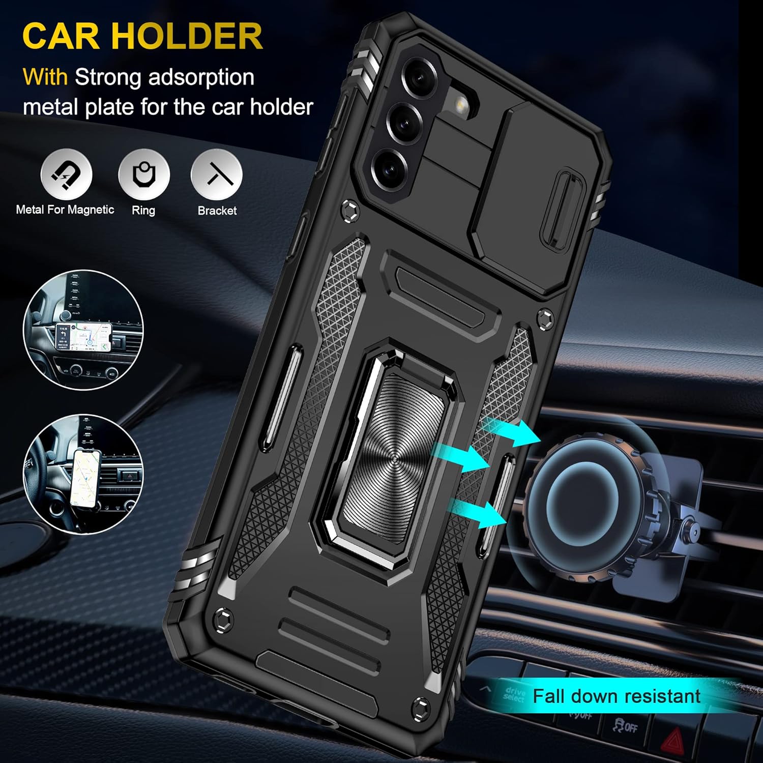Asuwish Funda de teléfono para Samsung Galaxy S23 FE 5G con protector de pantalla de vidrio templado y cubierta para cámara deslizante, soporte