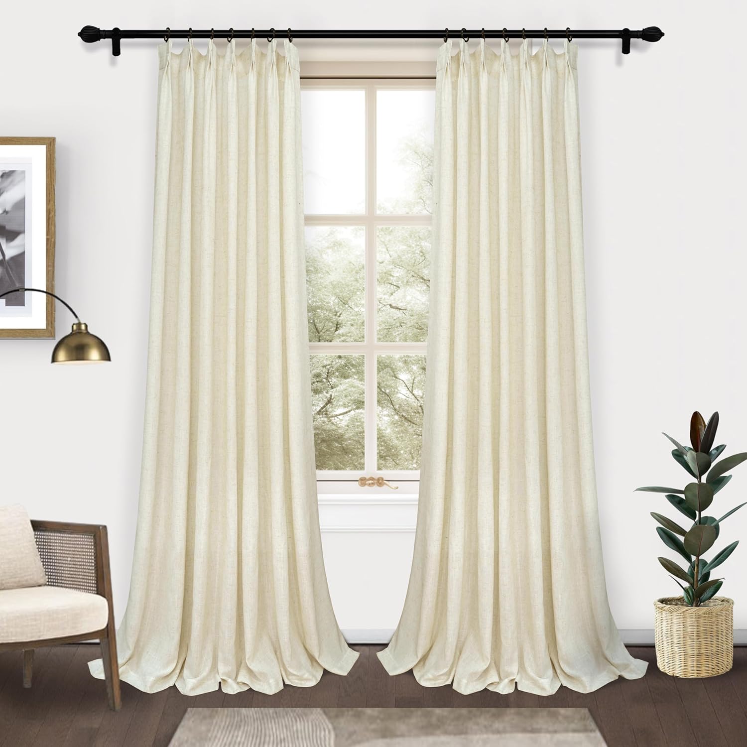 DriftAway Cortinas plisadas de lino semitransparente con textura de casa de campo sólidas y rústicas, 2 paneles de 50 pulgadas de ancho por 120