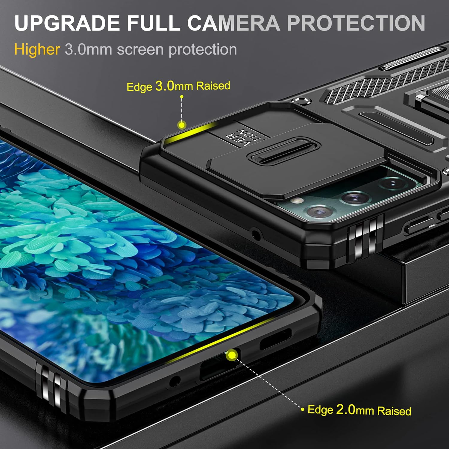 DAWEIXEAU Funda para Galaxy S20, Slide Lens Funda protectora a prueba de golpes resistente a los impactos con función atril Funda para Samsung