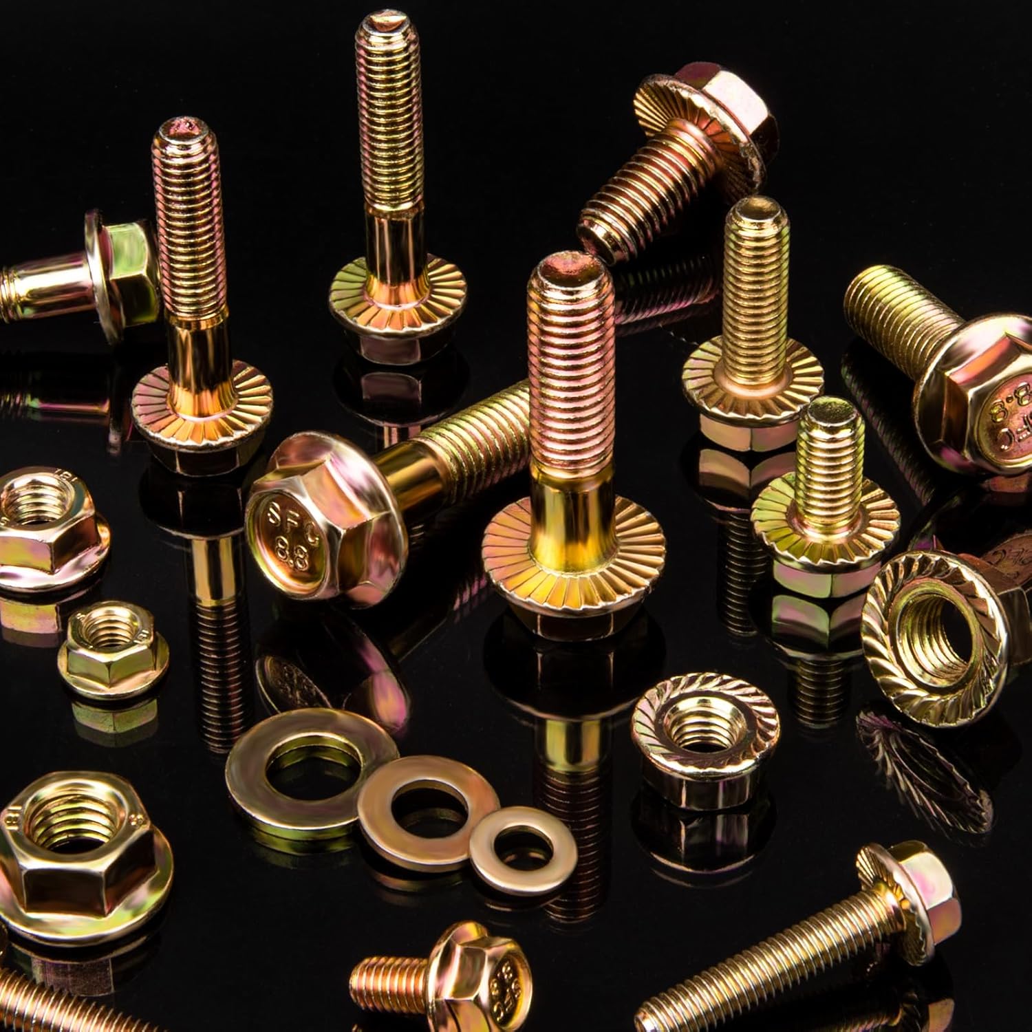VIGRUE Juego surtido de 521 tornillos de brida M6 M8 M10, clase métrica 8.8, brida hexagonal dentada, tornillos hexagonales, tuercas de brida, juego
