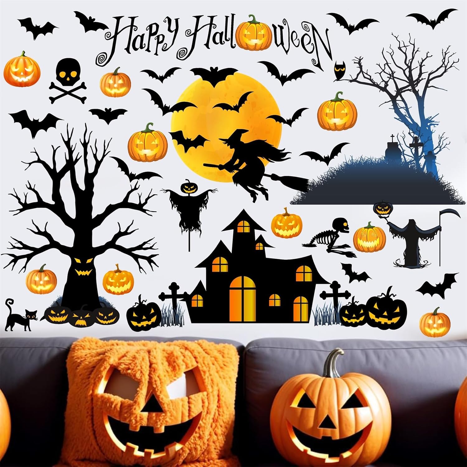 Calcomanías de pared de Halloween, calcomanías de murciélago volador aterrador, decoración de pared, calcomanía de pared de Halloween, casa
