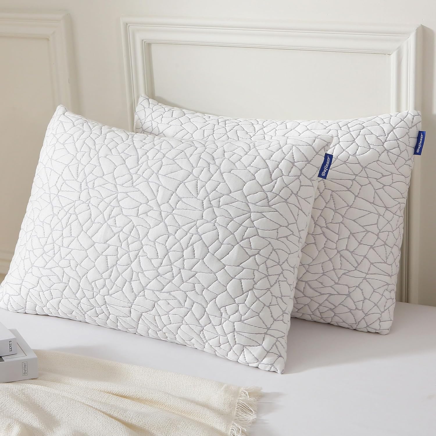 Dafinner Juego de 2 almohadas de espuma viscoelástica tamaño King  Almohada ajustable para dormir de estómago, espalda o de lado  Funda de rayón de