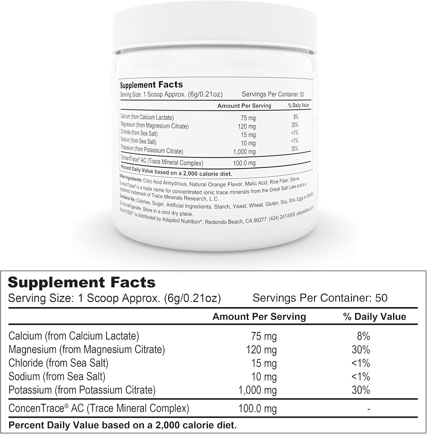 Keto K1000 – Polvo de electrolitos  Mezcla de bebida de suplemento de hidratación  50 porciones  Sandía, sabor a stevia más ligero  Naranja, sabor a