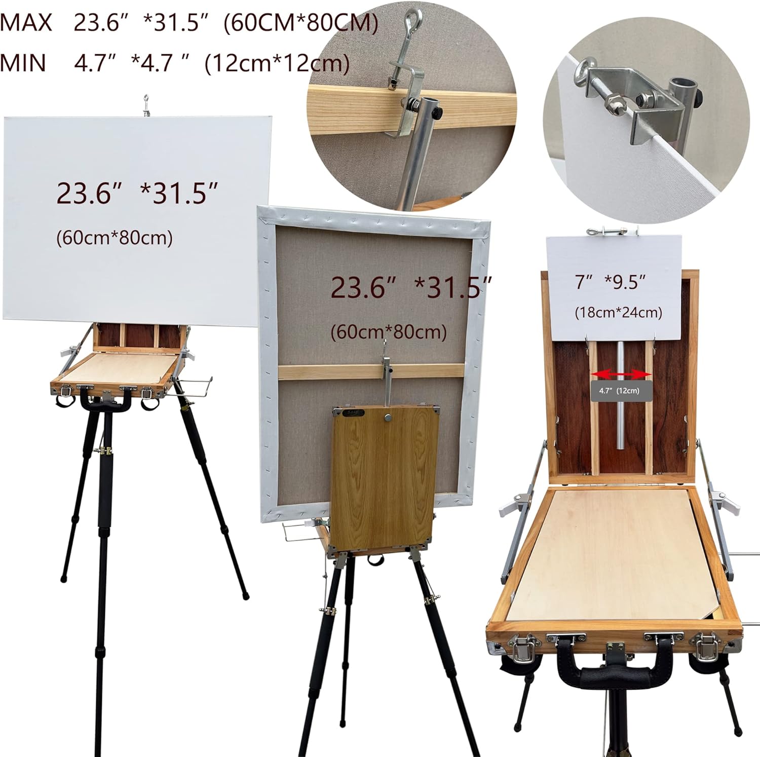 Caja de pochada para caballete de pintura al aire libre, trípode de viaje compacto de aluminio, 11.5 pulgadas de profundidad x 15.8 pulgadas de