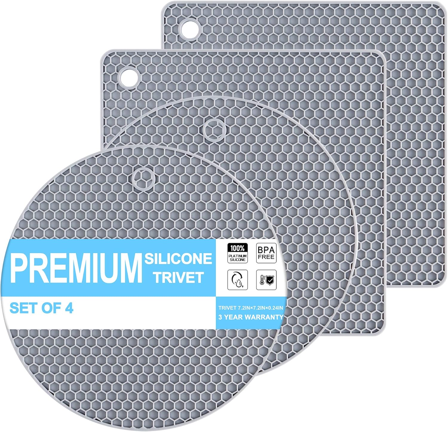 Coomin Salvamanteles de silicona para platos calientes, 4 alfombrillas resistentes al calor para encimeras, almohadillas calientes antideslizantes