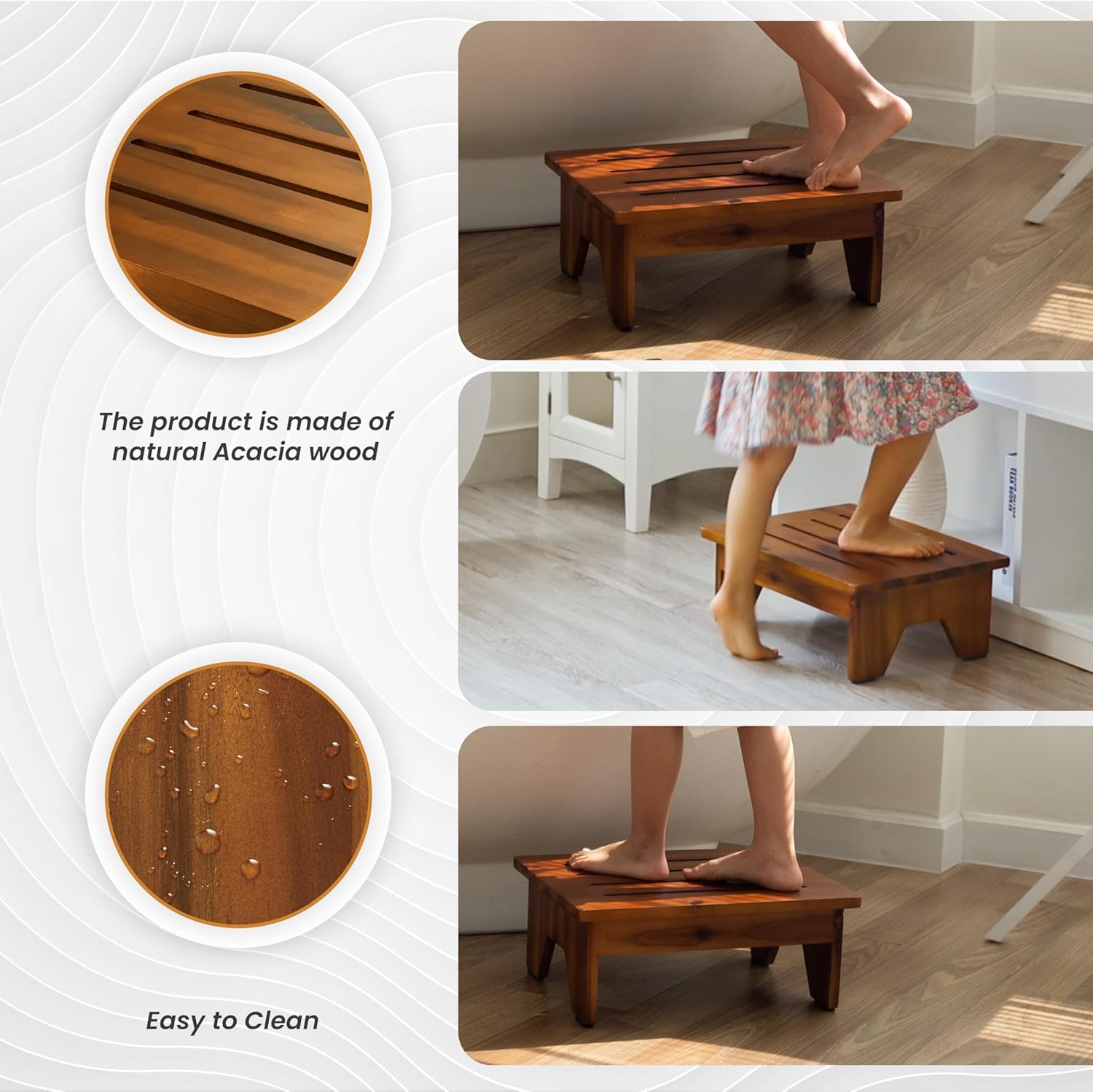 Holana Taburete One Step para adultos de 6.5 pulgadas, taburetes de madera para camas altas, taburete de seguridad de 550 libras, ayuda de baño para