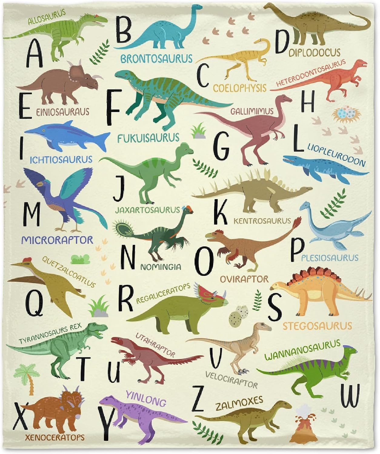 Manta de dinosaurio del alfabeto, manta de franela suave y ligera, regalo para mujeres pequeñas, manta para cama, sofá y viaje, 50 x 40 pulgadas, S