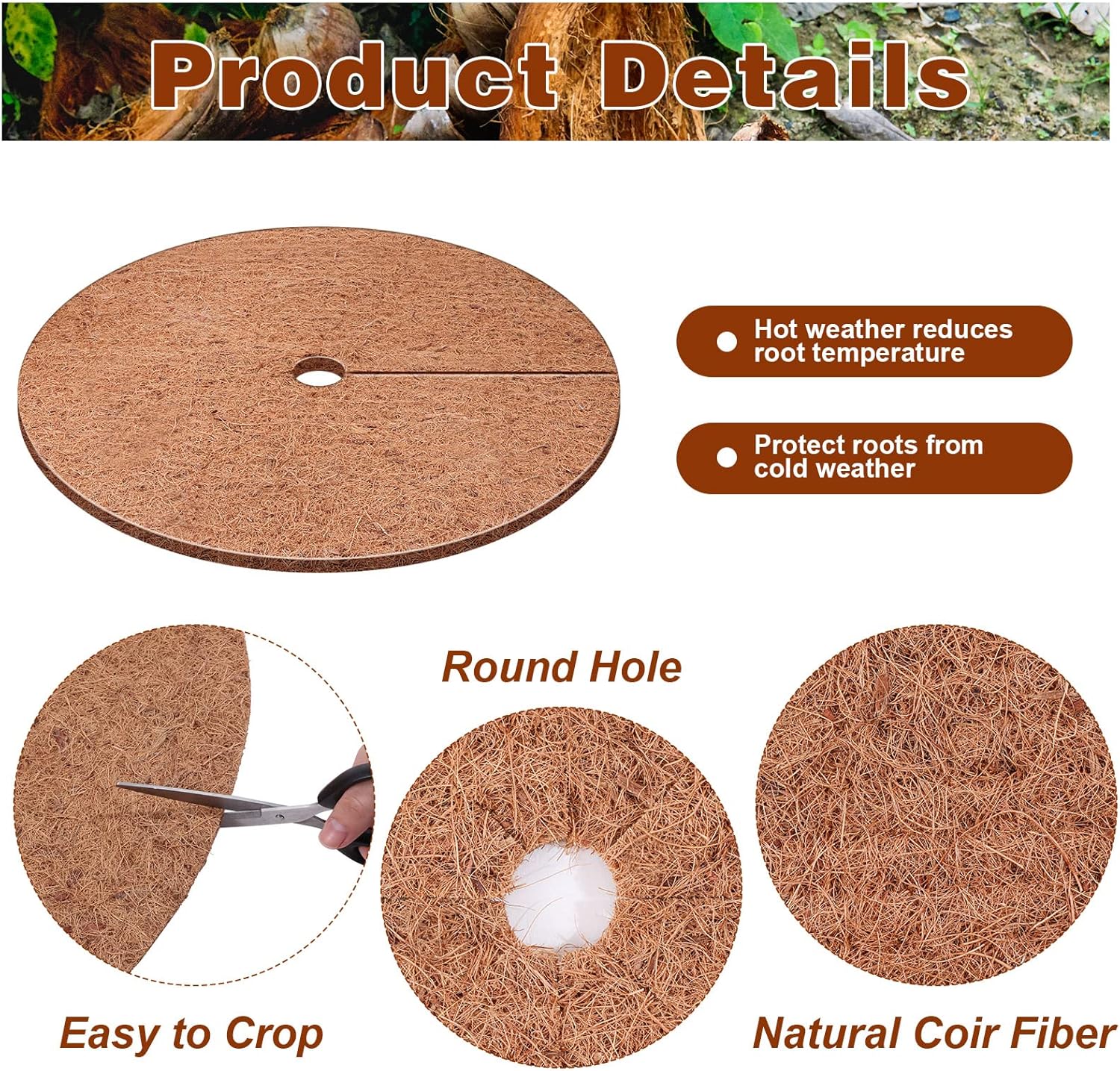 12 tapetes protectores de árbol de fibra de coco, fibra de coco, protección natural para ciprés, paisajismo, cubierta de plantas de disco de árbol,