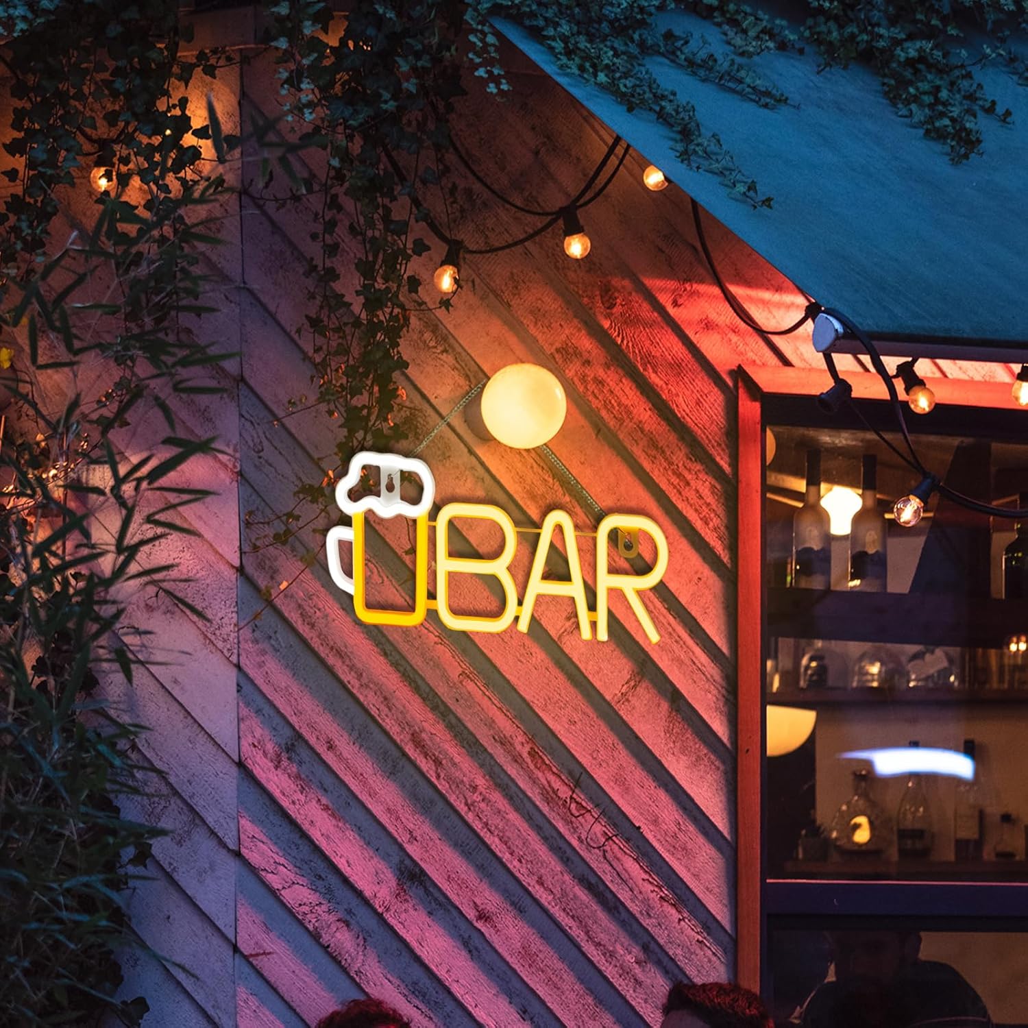 PIKPEOD Letrero de neón de barra de color blanco cálido, letreros de cerveza de neón con USB o batería con cadena colgante para hombre, letreros de