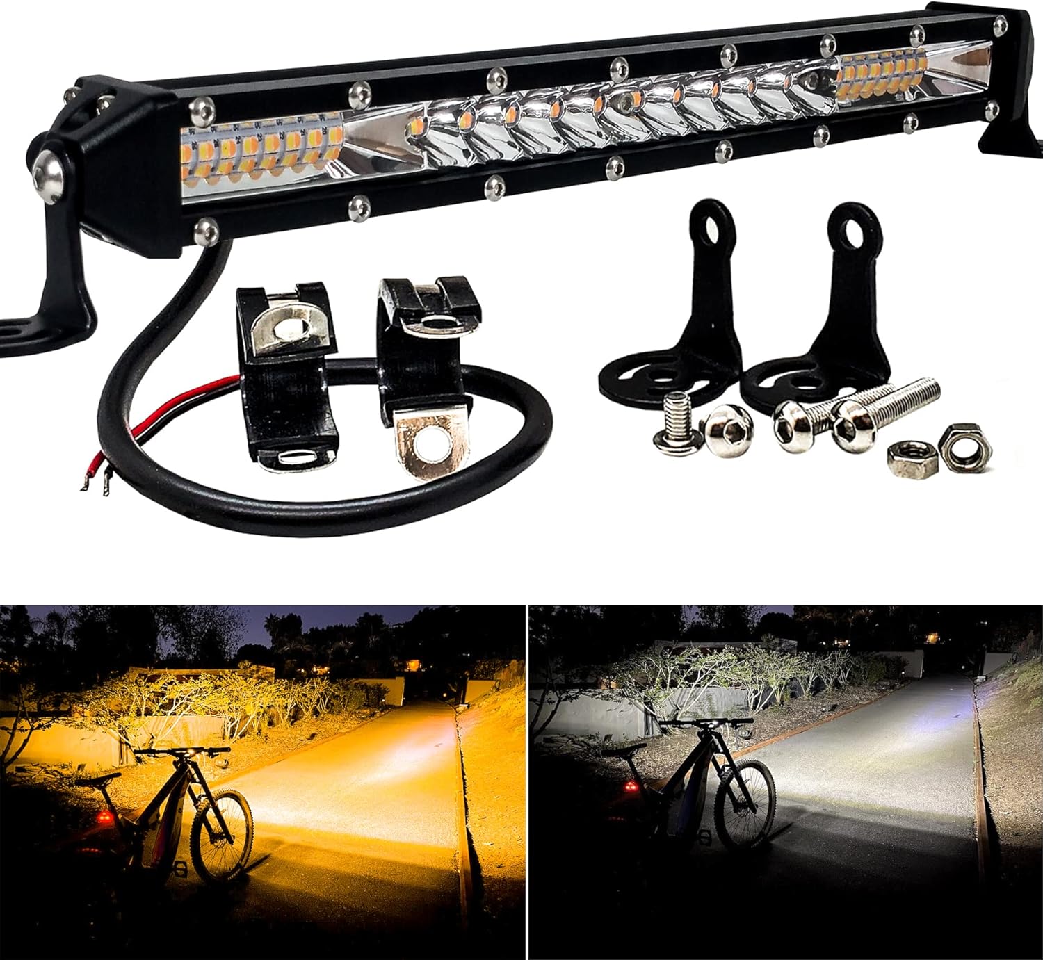E Bike – Faro de barra de luz LED doble ámbar blanco con abrazaderas de manillar de bicicleta compatible con motores Shimano E5000, E7000, E6100,