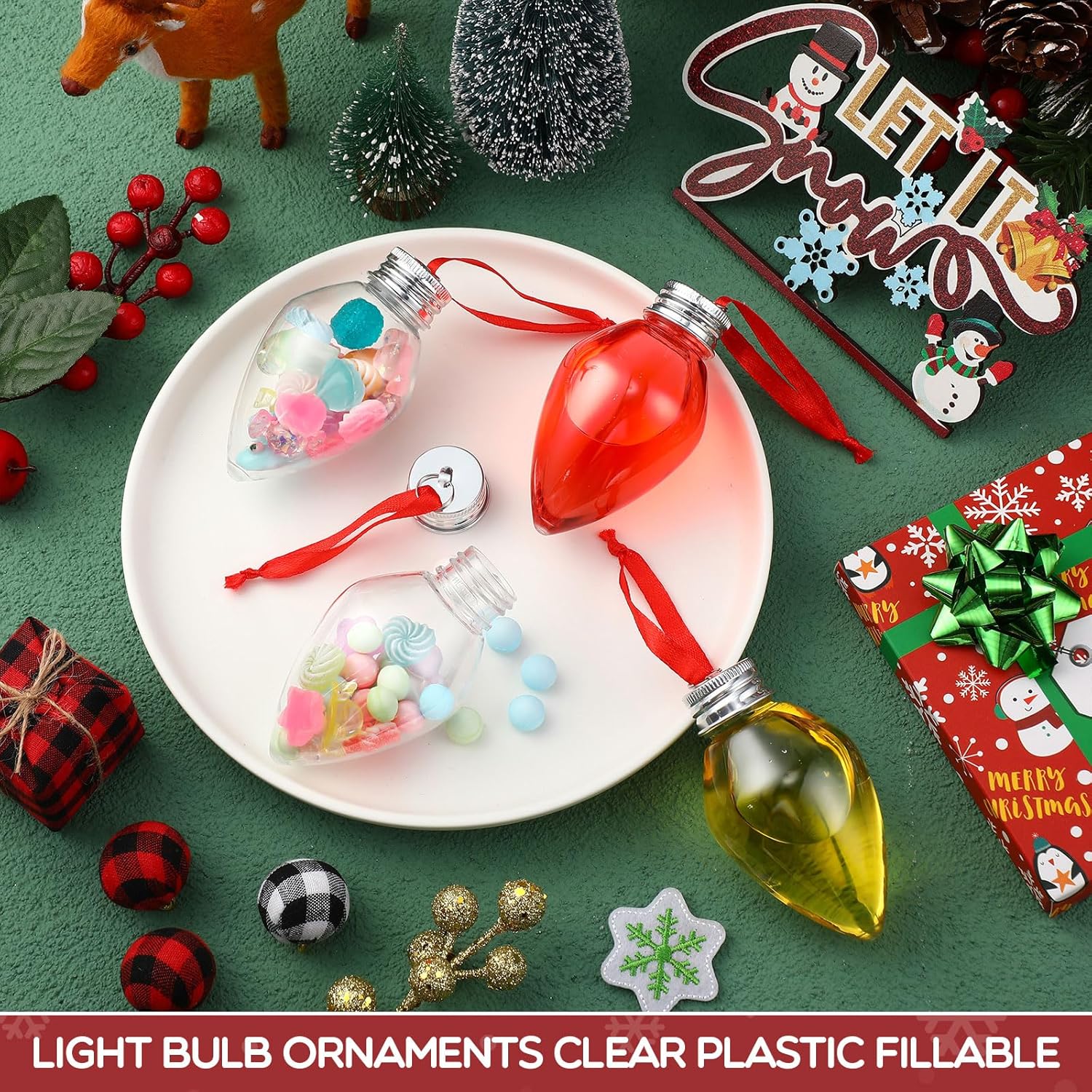 30 bolas de bebida de Navidad, adornos de vidrio de chupito, adornos de plástico rellenables para botellas de agua de Navidad transparentes,