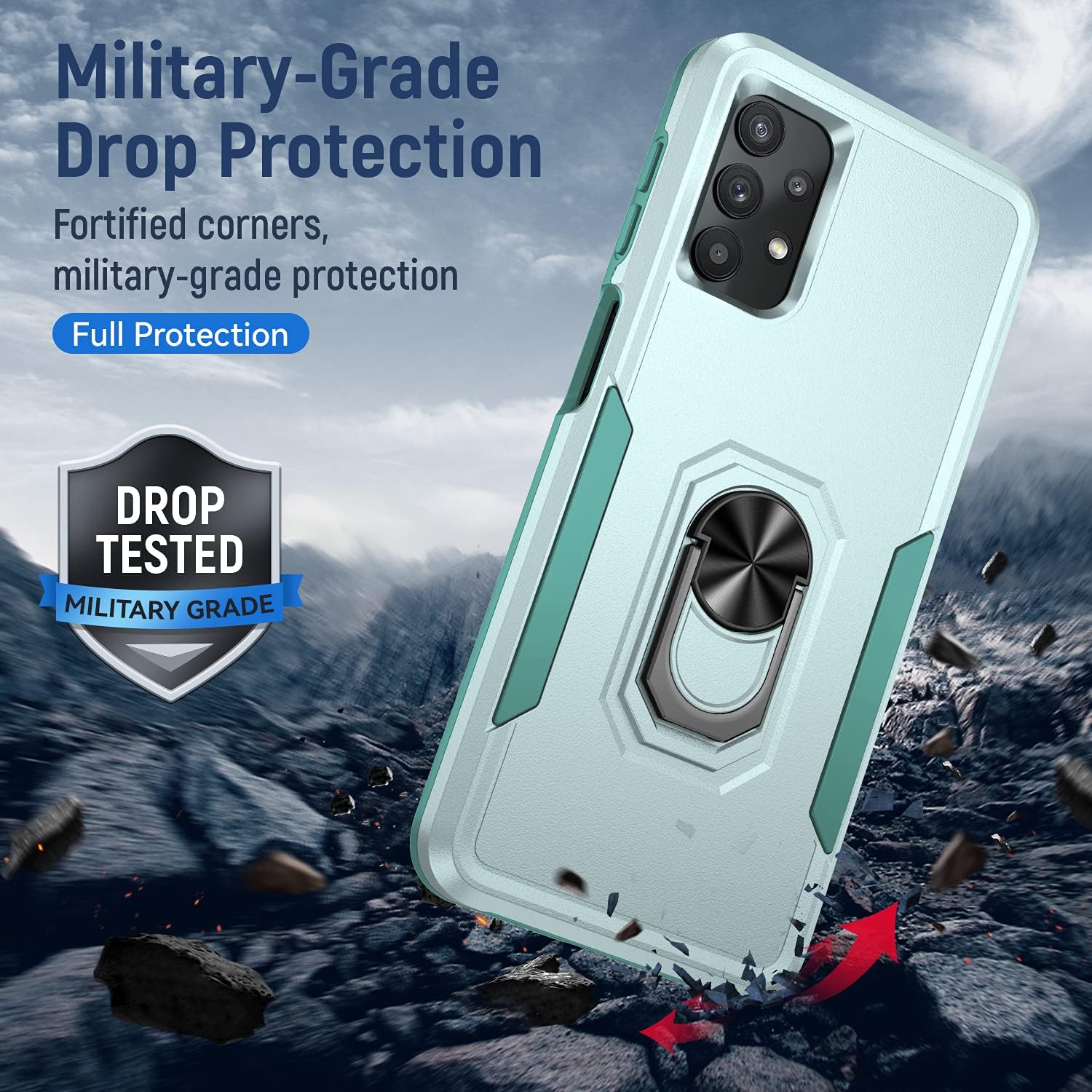 YmhxcY Funda A32 5G, funda para Galaxy A32 5G con 2 protectores de pantalla a prueba de explosiones, grado militar soporte de anillo de 360  F,