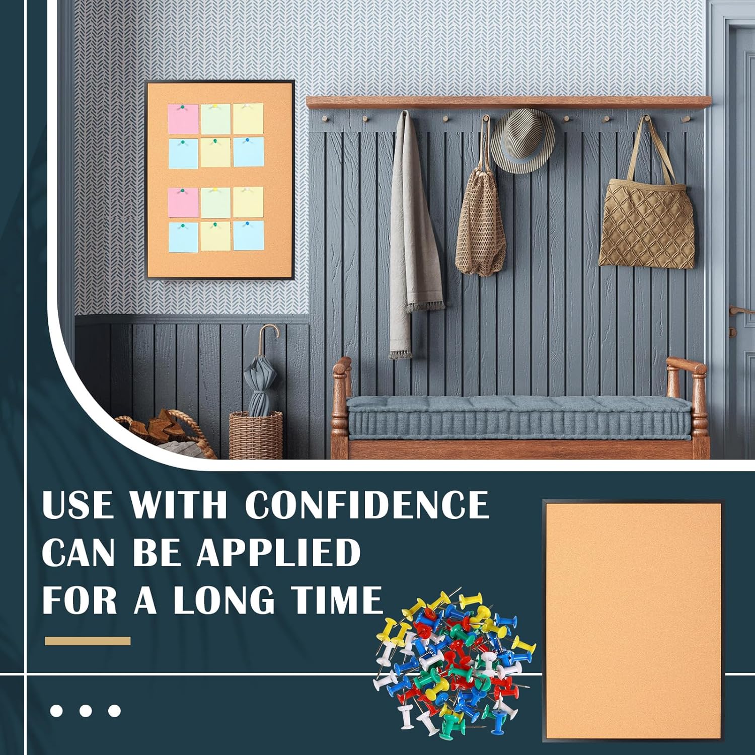 Teling Tablón de anuncios enmarcado de 48 x 36 pulgadas, tableros de corcho para montar en la pared, tablero de imágenes de corcho, tablón de pulgar
