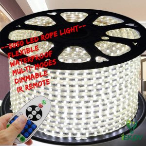 White Color LED Strip Light, AC 110-120V FlexibleWaterproofMulti-Modes FunctionDimmable SMD5050 LED Rope Light with Remote for HomeOfficeBuilding White Color LED Strip Light, AC 110-120V FlexibleWaterproofMulti-Modes FunctionDimmable SMD5050 LED Rope Light with Remote for HomeOfficeBuilding