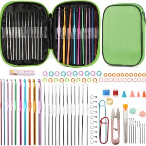 Juego de 96 agujas de ganchillo con bolsa de almacenamiento, ganchos de ganchillo de metal con marcadores de puntada, agujas romas de ojo grande Juego de 96 agujas de ganchillo con bolsa de almacenamiento, ganchos de ganchillo de metal con marcadores de puntada, agujas romas de ojo grande