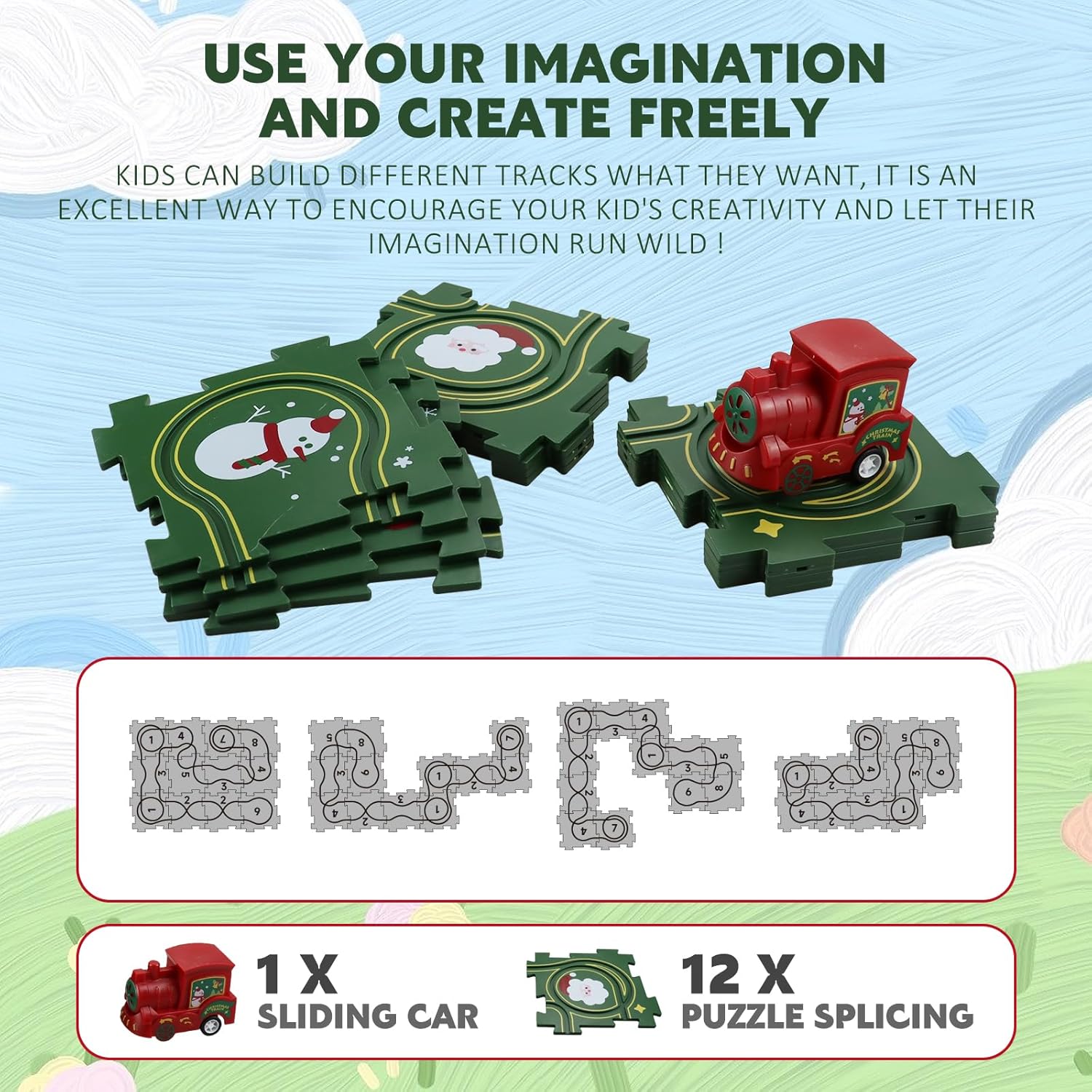 Juego de rompecabezas educativo para niños, serie de Navidad, ensamblaje de bricolaje con carril para niños a partir de 3 años (13 piezas)