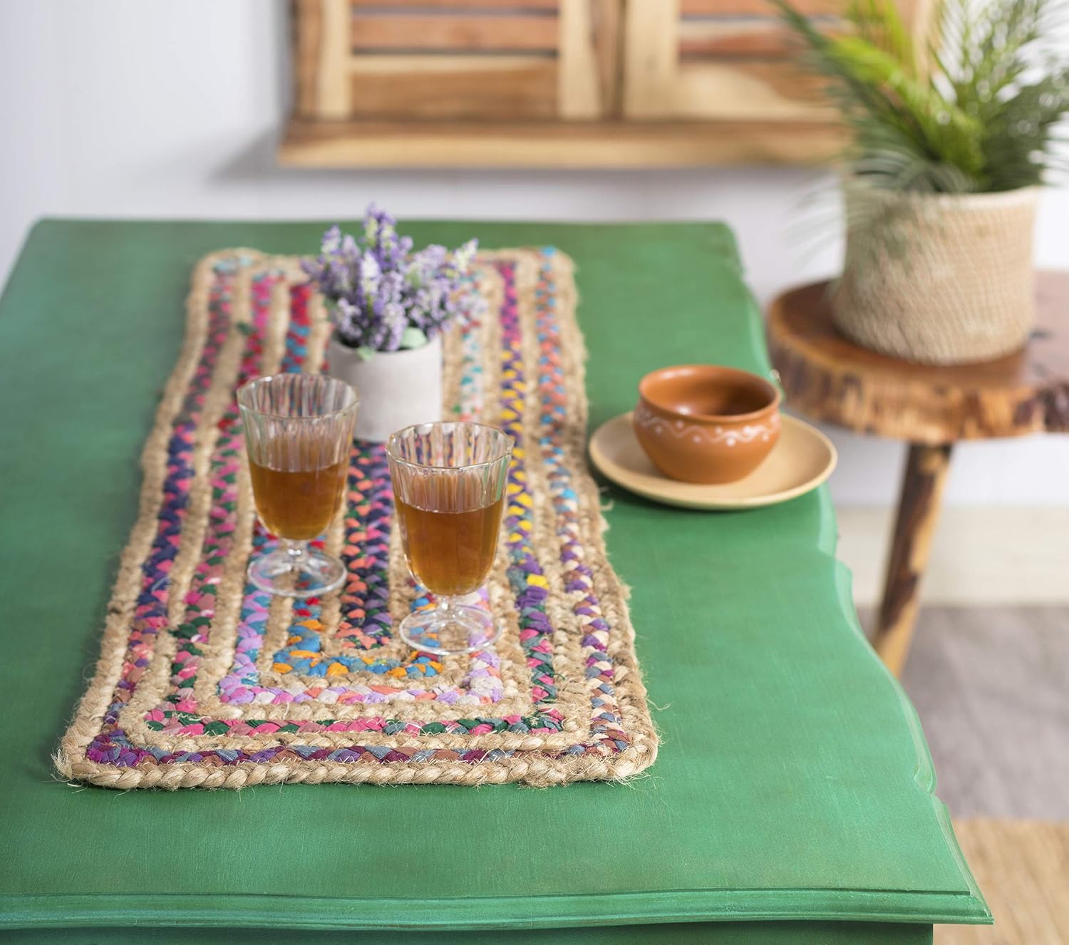 Camino de mesa de yute natural, alfombra rectangular tejida a mano de larga duración, hecha de material de yute para entradas de puertas interiores